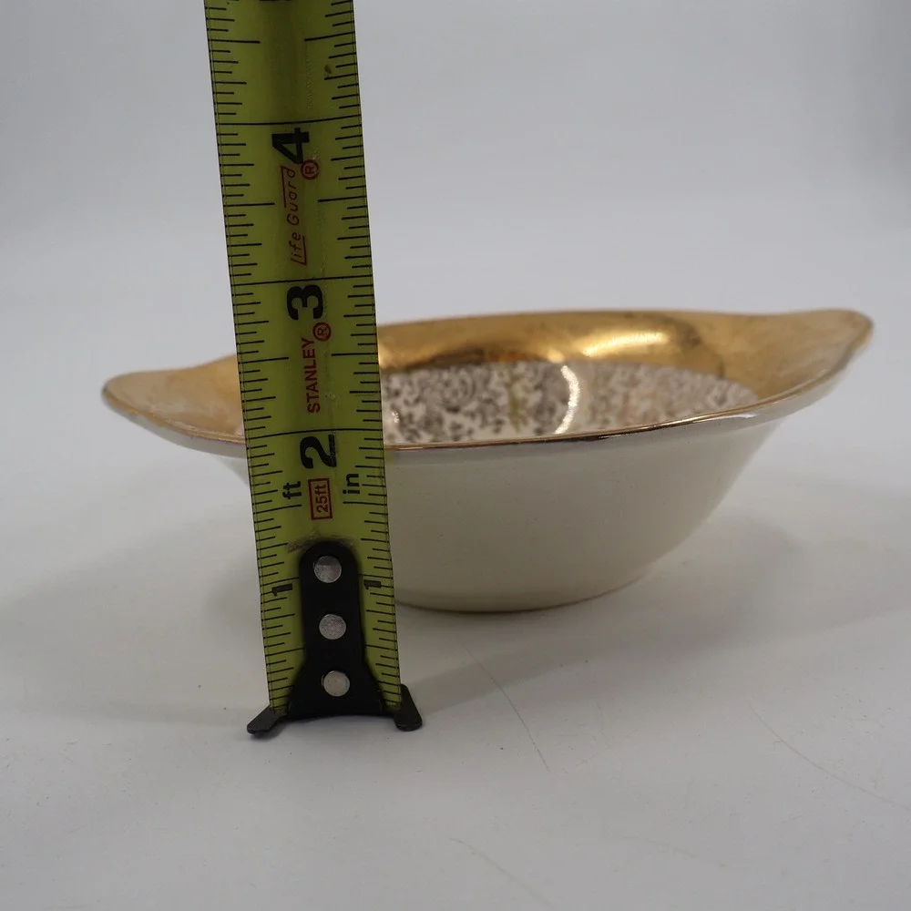 Warranted 22 Karat Gold Encrusted Floral Serving Bowl Vintage Cream 7.25in